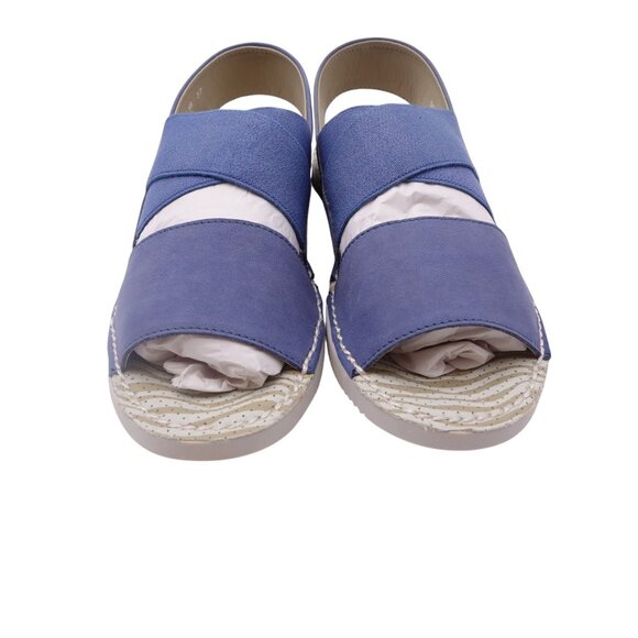 NWOB Softinos by FLY London Tin Sandals Sz 6.5 Blue Flat Slingback Cross-Band - Picture 3 of 13